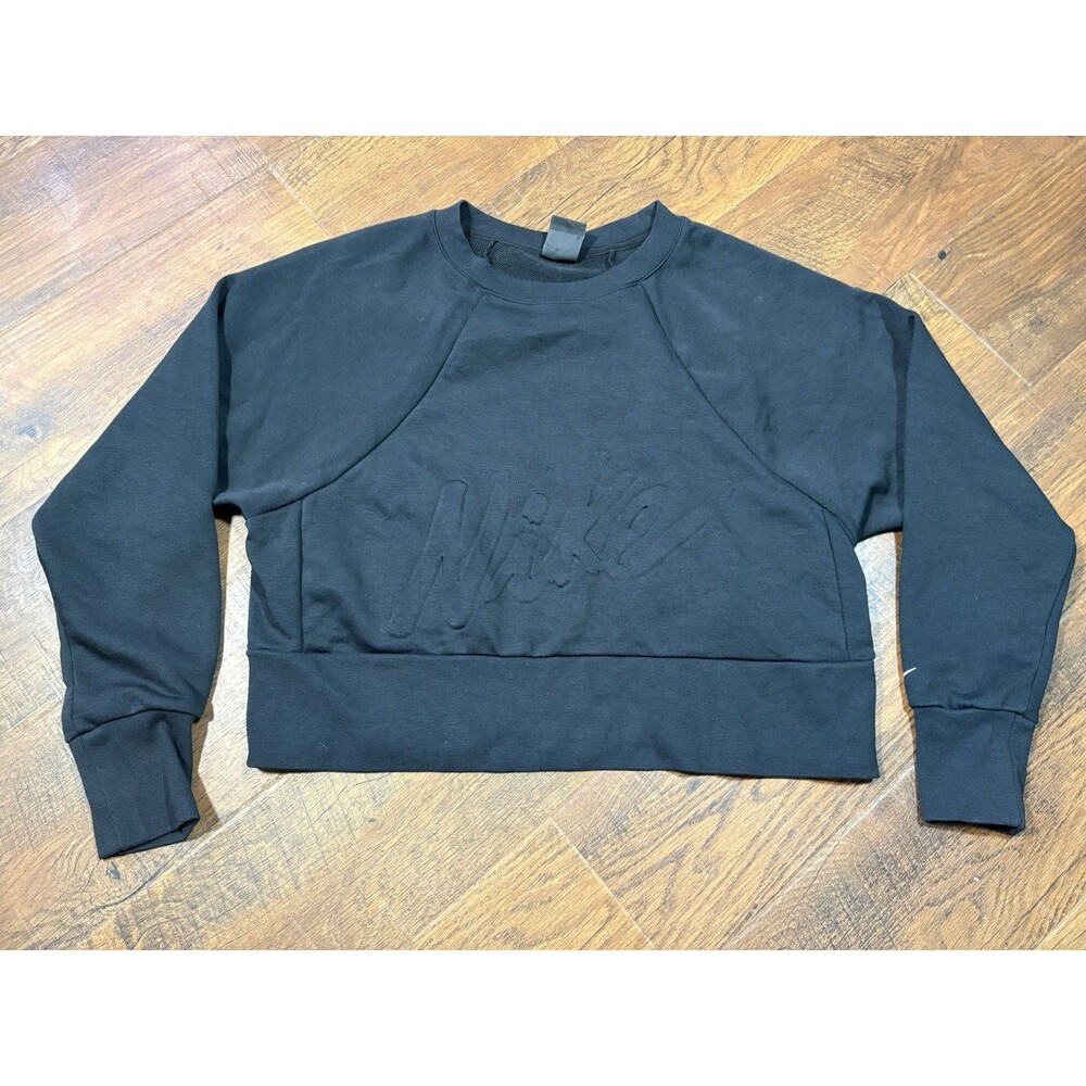 Nike Dri-FIT Women's Cropped Black Crew Neck Pullover Logo Yoga Sweatshirt S